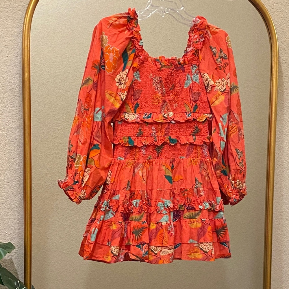 Farm Rio for Anthropologie Smocked Ruffle Floral Mini Dress Size S - Picture 10 of 13